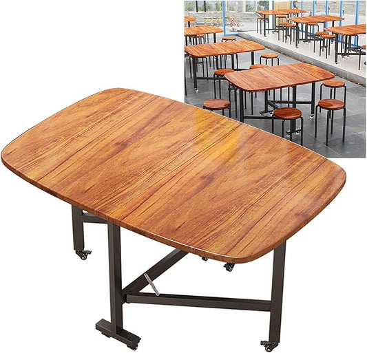 Solid Wooden Foldable Kitchen Table with 6 Wheels, Solid Wooden Foldable Kitchen Table with Carbon Steel Pipe Bracket, Space Saving Butterfly Drop Leaf, Versatile Collapsible Extendable Table(Brown,39