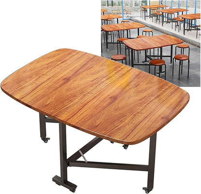 Solid Wooden Foldable Kitchen Table with 6 Wheels, Solid Wooden Foldable Kitchen Table with Carbon Steel Pipe Bracket, Space Saving Butterfly Drop Leaf, Versatile Collapsible Extendable Table(Brown,47
