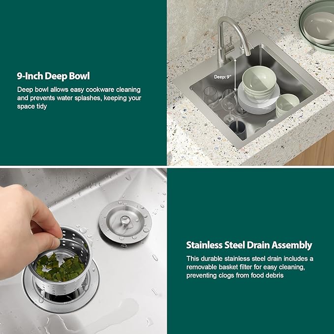 23 Inch Outdoor Kitchen Sink with Faucet - 23x20 Drop In Workstation 16 Gauge Stainless Steel Single Bowl Topmount Outdoor Wet Bar Sink with Stainless Steel Dust-Proof Cover #TLT-0064