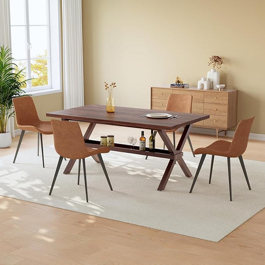 HIPIHOM 63" Dining Table and Chairs Set for 4, MDF Table with Sturdy Metal Frame, Comfortable PU Leather Chairs, Kitchen Tables Ideal for Small Dining Areas, Family Meals