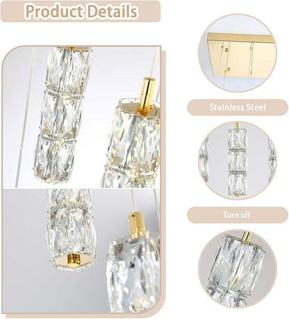 ykolupty Modern Rectangle Chandelier 16-Lights Crystal Chandeliers LED Dimmable Gold Linear Chandelier Flush Mount Crystal Pendant Light for Living Room Dining Room Foyer