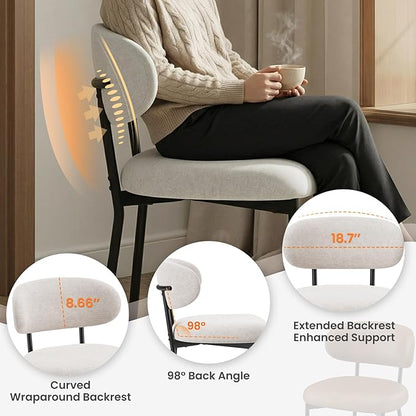 Upholstered Dining Chairs Set of 6, Modern Fabric Kitchen Chairs with Curved Backrest and Cushioned Seat, Sturdy Metal Legs, Comfortable Accent Chairs for Kitchen Dining Room, Living Room,Beige