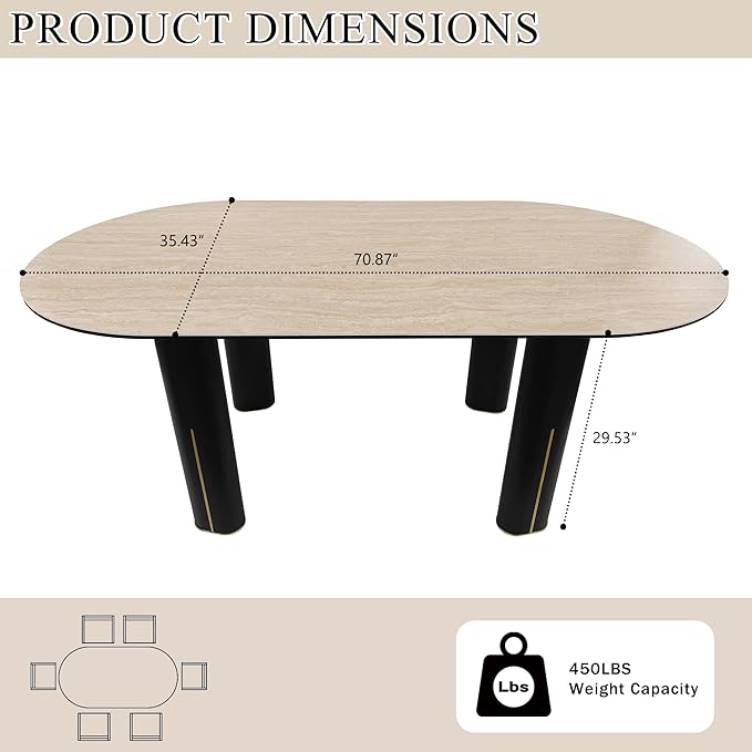 79'' Modern Dining Table for 8, Luxury Oval Sintered Stone Kitchen Table with Solid Wood Legs, Mid-Century Farmhouse Dining Room Table for Living Room