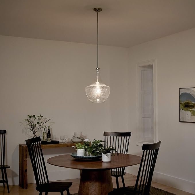 Everly 19.75" 1-Light Bell Pendant with Clear Glass in Brushed Nickel, for Kitchen Island, Dining Nook, Bedroom, (19.75" x 13.75") 42046NI