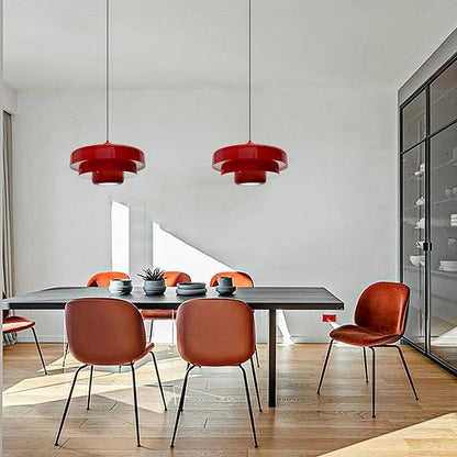 Mid Century Pendant Light Fixtures Red Ceiling Pendant Lighting 3-Layer Metal Shade Design Vintage Hanging Light Flush Mount Light for Dining Table Kitchen Island Hallway