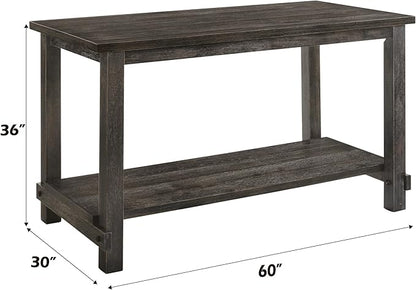 Weathered Grey Counter Height Table with Bottom Shelf, Rustic Farmhouse Kitchen Dining Table, 36 Inch High Bar Table with Storage Shelf for Small Spaces, Kitchen Island, Dining Room