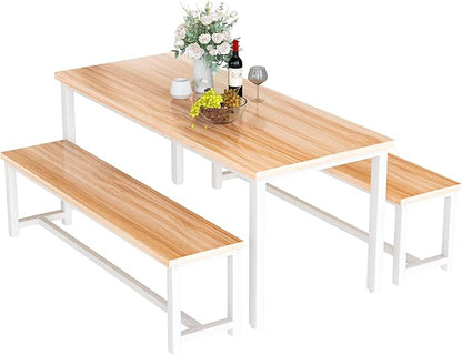 Recaceik 47" Dining Room Table Set with 2 Benches, Kitchen Dining Table Set for 4-6, Space Saving Kitchen Table and Chair Set for Dining Room, Small Space, Breakfast Nook(Walnut)