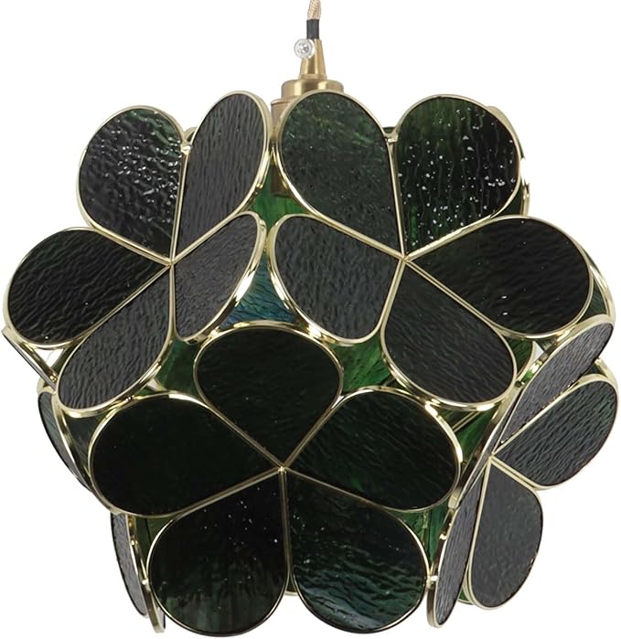 Bieye L11041 Petals Tiffany Style Stained Glass Ceiling Pendant Light for Home Decoration (Textured Deep Green, 12" Cherry Blossom)