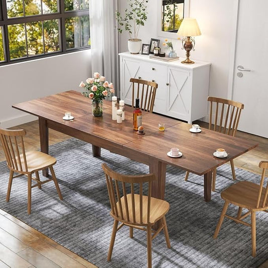 JIJIWANG 70.87''-106.3'' Extendable Dining Table for 8-12, Modern Space-Saving Wood Kitchen Table, Rectangle Folding Conference Meeting Tables for Living Meeting Room Kitchen, Walnut