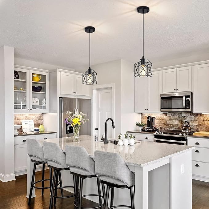 Black Pendant Light, Farmhouse Rustic Vintage Hanging Lamp Industrial Metal Mini Cage Pendant Lighting Fixture for Kitchen Island Bedroom Hallway, E26 Base