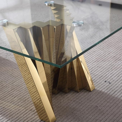 Henf Gold Glass Coffee Table with Mirrored Stainless Steel Base, 51" Rectangle Modern Living Room Cocktail Table for Home Office