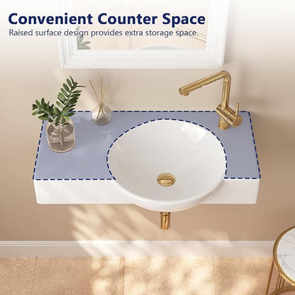 Wall Mount Sink, Deer Valley 30" x 18" Bathroom Vessel Sink, White Ceramic Bathroom Wall Hung Sink with Right Side Faucet Mount
