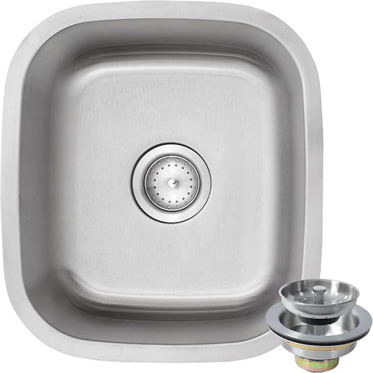 Bar Sink,15" x 17" Undermount Kitchen Sink, T-304S Stainless Steel RV Kitchen Sinks, Small Kitchen Sinks With Sink Drain Strainer, Use at Rv, Bar,Outdoor, Laundry and Utility,Bathroom