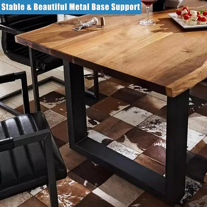 Industrial Solid Wood Dining Table,Rectangle Live Edge Kitchen Table,Rustic Pine Table Top & Metal Base,Large Long Dining Room Table for 2,4,6,8(63" L x 27.5" W x 29.5" H, Brown)