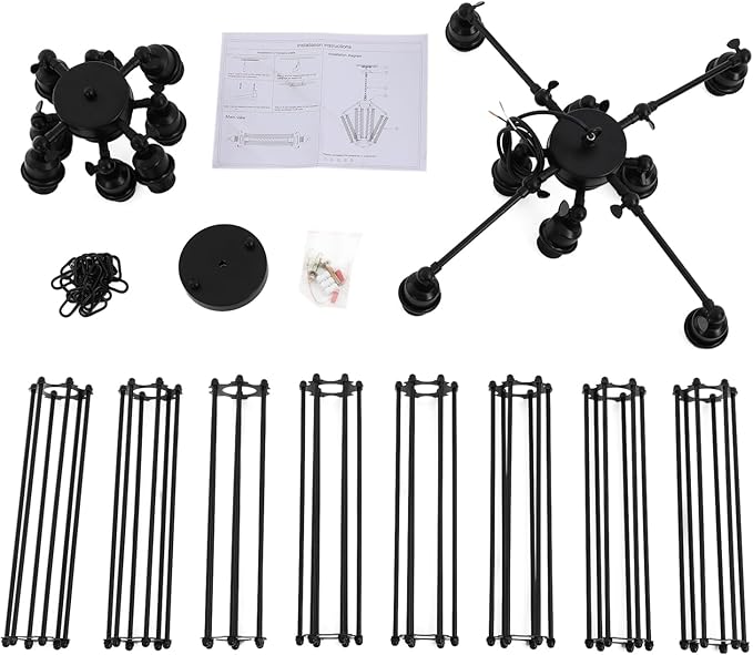 Industrial Metal Chandelier, 8 Lights Retro Chandelier Vintage Steampunk Style Pendant Light Loft Ceiling Fixture Pendant Hanging Lamp Geometric Structure Ceiling Lamp for Kitchen Living Room Bar