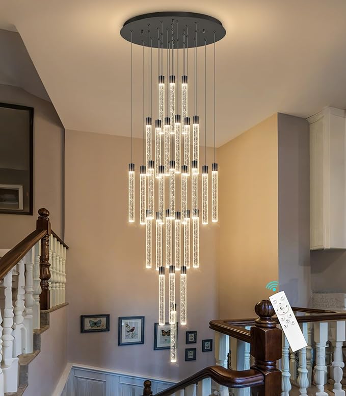 28-Light Long Large Modern Led Crystal Chandeliers Modern Spiral Chandeliers High Ceilings Chandelier for Staircase Foyer Black