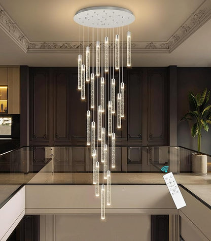 23-Light Long Large Modern Led Crystal Chandeliers Modern Spiral Chandeliers High Ceilings Chandelier for Staircase Foyer Chrome