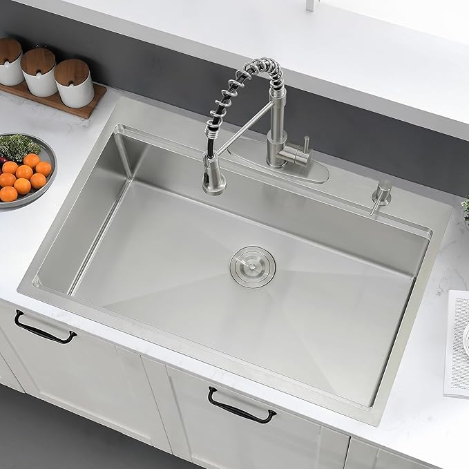 33 x 19 Drop In Kitchen Sink - 16 Gauge Stainless Steel Workstaion Kitchen Sink Handmade 10 Inch Deep Single Bowl Sinks Top Mount Easy to Clean
