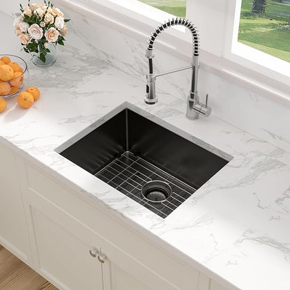 Sarlai Undermount Bar Sink Black - 23 x 18 inch Bar Prep Kitchen Sink Gunmetal Black 16 Gauge Stainless Steel 23X18 Single Bowl 10 Inch Deep Basin Sink