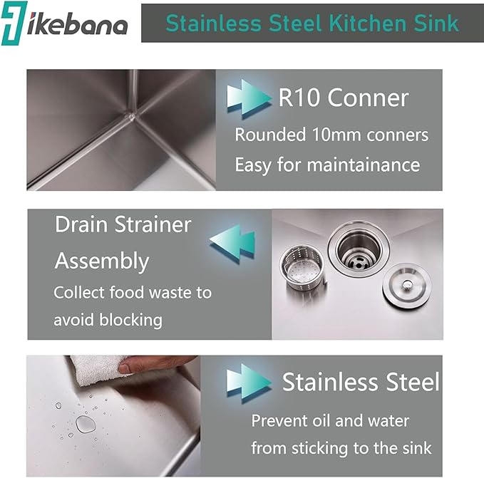 IKEBANA 25x22 Inch Brushed Nickel Kitchen Sink Drop in, 16 Gauge Stainless Steel Wet Bar Sink Topmount Single Bowl Small Kitchen Sinks, Outdoor RV Prep Sinks With Dish Grid& Drain