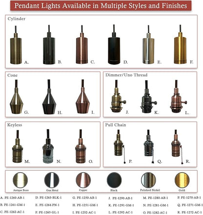 Royal Designs, Inc. Hanging Pendant Lighting, Vintage-Style Keyless Pendant Light Socket and Canopy, Antique Brass with Brown Rayon Fabric Cord