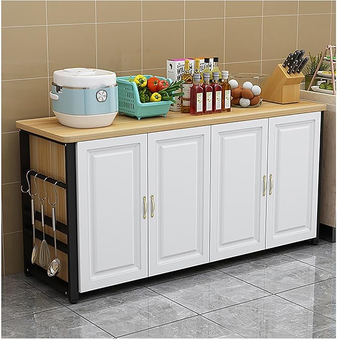 Kitchen Pantry Cabinet, Small Storage Cabinet, Kitchen Island,Buffet Cabinet with Storages, Large Storage Home Preparation Table Metal Bracket Sturdy and Stable Countertop(160x40cm/62.99x15.75in)