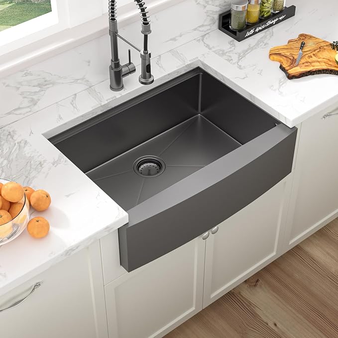 Sarlai 30 Black Farmhouse Kitchen Sink Workstation - 30"x22" Farmhouse Sink Gunmetal Black Apron Front Undermount Kitchen Sink 16 Gauge Stainless Steel Deep Single Bowl Kitchen Farmer Sinks