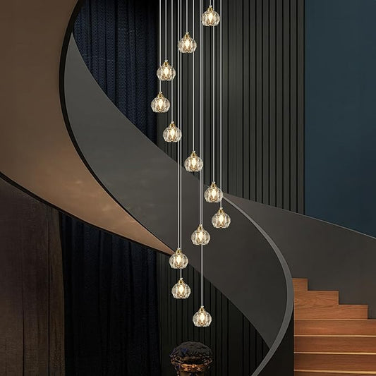 Weesalife Crystal Chandeliers for Staircases, 12-Light Gold Modern Chandeliers for High Ceilings，Crystal Pendant Light Fixture for Living Room Kitchen Island Foyer Hallway Bar