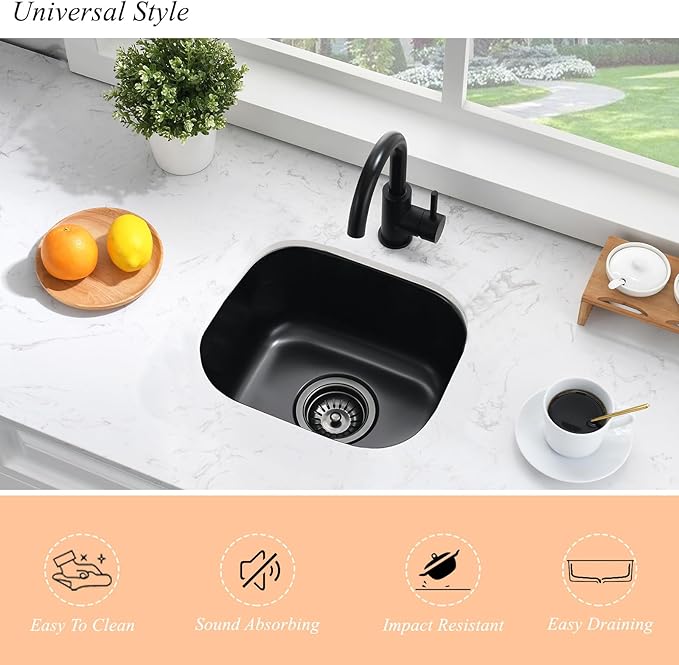 15 Inch Undermount Black Bar Sink-Bokaiya 15x12 Small Wet Bar Prep Sink Black Stainless Steel Undermount Sink 16 Gauge Single Bowl Small Corner Sink with Dish Grid