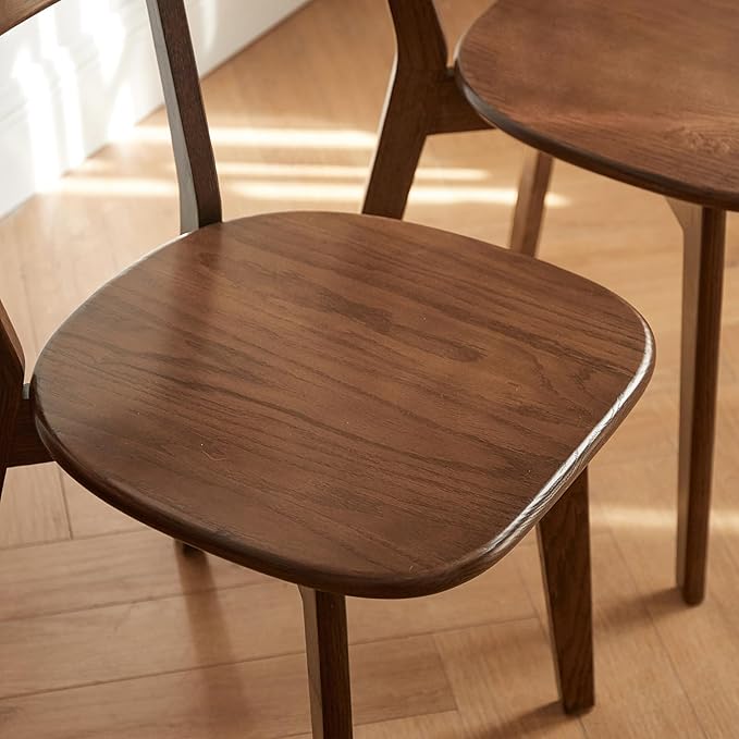Walnut Dining Chair Single – Solid Oak Wood Frame, Mid-Century Modern Style with Curved Wood Back, 400 lb Capacity – for Kitchen, Dining Room, or as Replacement Chair