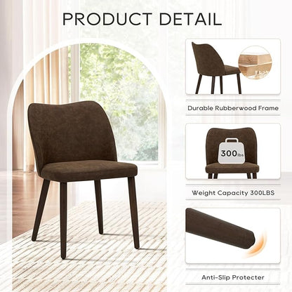 COLAMY Upholstered Dining Chairs Set of 4, Modern PU Leather Dining Room Kitchen Side Chair with Padded Seat and Wood Legs Restaurant/Cafe, Dark Brown