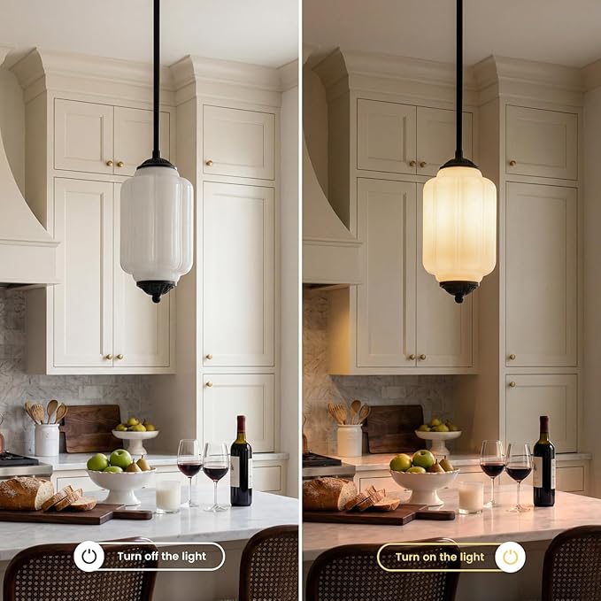 Farmhouse Pumpkin Pendant Light Vintage Milk Glass Shade, Brass Color Adjustable Canopy, Retro Industrial Glass Ceiling Light Fixture for Dining Room, Entryway，Kitchen Island (Black White)