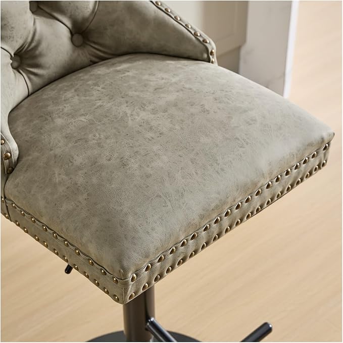 Aged and Retro PU Swivel Barstools Adjusatble Seat Height from 26-33 Inch, Modern Bar Stools with Backs Comfortable Tufted for Home Pub and Kitchen Island