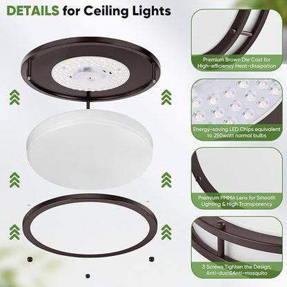2-Pack 36W LED Ceiling Lights, 12inch Oil-Rubbed Bronze Flush Mount Light Fixtures 3600LM 2700K/3000K/4000K/5000K/6500K Adjustable Ceiling Lights, Modern Dimmable Lighting for Kitchen Hallway Bedroom