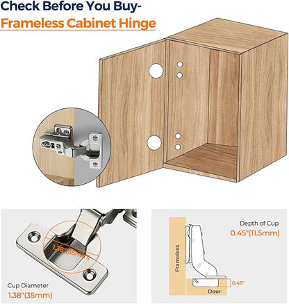 Ravinte 4 Pack 2 Pairs European Kitchen Cabinet Hinges Soft Close Full Overlay Cabinet Door Hinges Heavy-Duty Frameless Adjustable Concealed Cabinet Cup Hinge