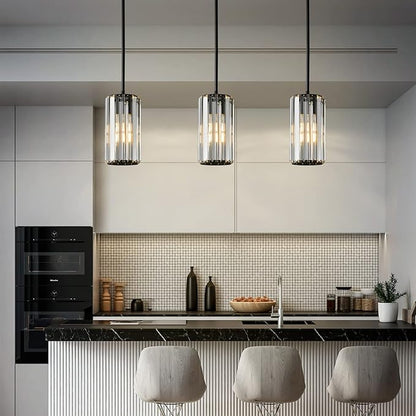 Black Pendant Lighting Modern Pendant Light Mini Crystal Chandeliers Adjustable Pendant Light Fixture for Kitchen Island Dinning Room Corridor Bedroom(Black 3-Pack)