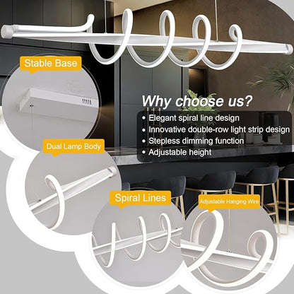 Modern LED Pendant Lighting Fixtures, Dimmable Led Chandelier with Remote Control,Acrylic and Aluminum Music Shape Adjustable Kitchen Island Hanging Lamp Painting Lamp for Dining Table Office Bedroom
