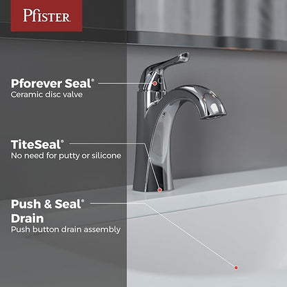 Pfister Willa Single Handle Bathroom Sink Faucet 1 Hole Chrome Finish with Push & Seal Drain NSF Certified WaterSense EPA Compliant TiteSeal Technology LF042MALCC