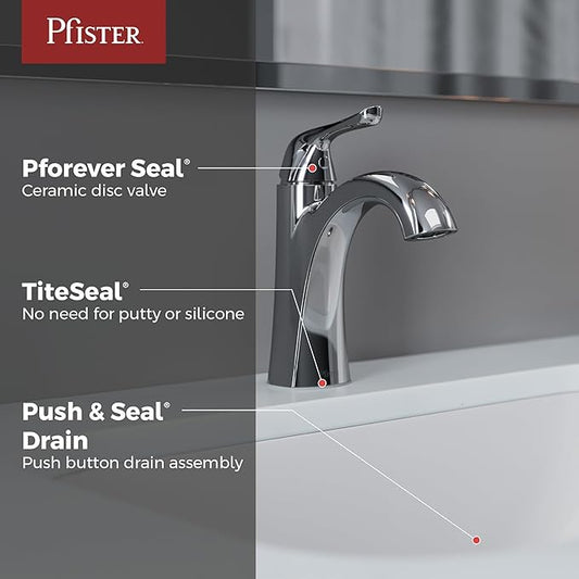 Pfister Willa Single Handle Bathroom Sink Faucet 1 Hole Chrome Finish with Push & Seal Drain NSF Certified WaterSense EPA Compliant TiteSeal Technology LF042MALCC