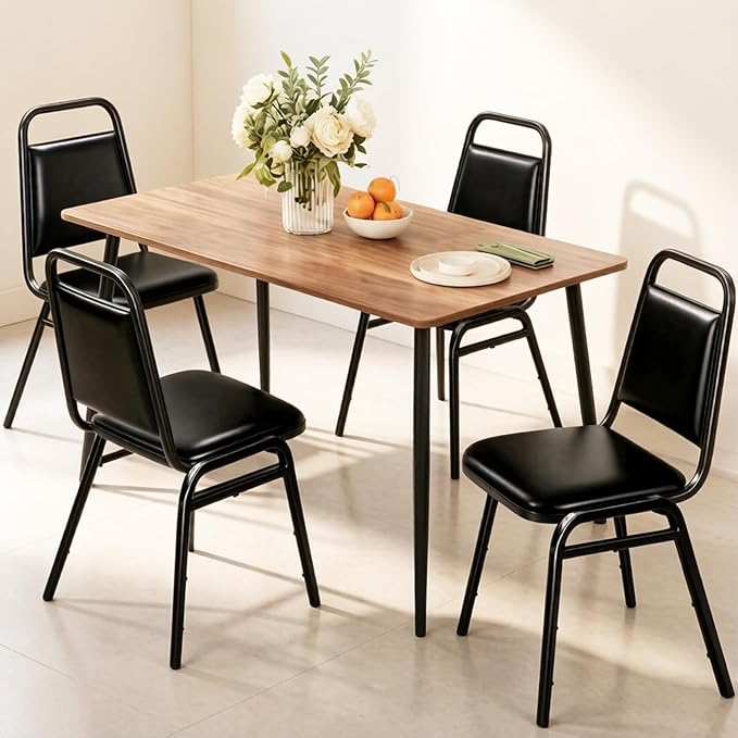 4 Pack Stacking Chairs No Assembly, Black Padded Reception Chairs with Built-in Handle, 300lbs Capacity Waiting Room Conference Office Guest Chairs Set of 4 for Home Restaurant