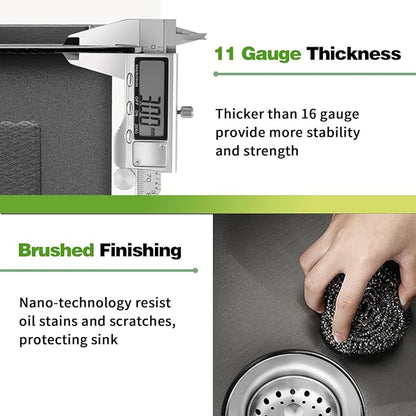 Black Kitchen Bar Sink Combo - 22x18 Inch Stainless Steel Undermount Single Bowl Modern Sink with SS Grid, Silicon Mat, Drain Strainer Set