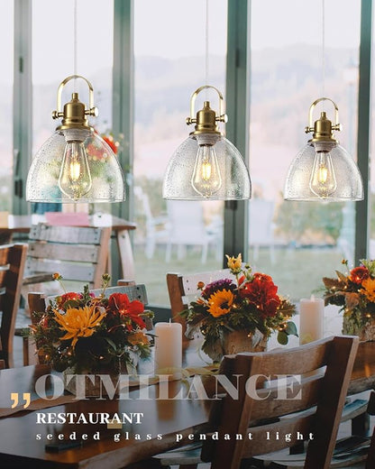 Gold Glass Pendant Lights Kitchen Island, 7.5" Blown Glass Pendant Light, Gold Modern Pendant Lights 1-Pack, Kitchen Hanging Lights for Kitchen Island, Dining Room, Bathroom, Cafe