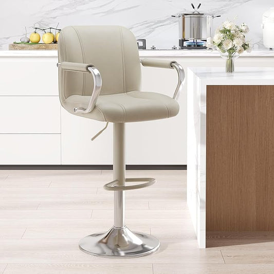 MALOL Set of 1 Beige Counter Chairs with Backs – Adjustable Swivel High Chairs for Kitchen Island, Modern Seating, Taburetes para Barra de Cocina, Island Stools for Home Bar