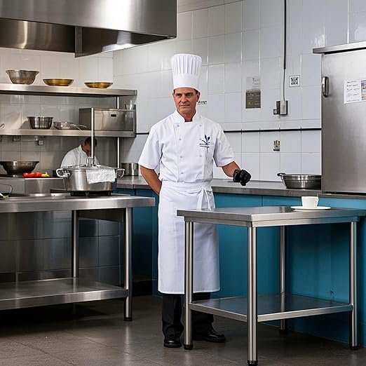 NSF Stainless Steel Table for Prep & Work with Caster 24x12 Inches, Metal Commercial Kitchen Table with Under Shelf and AdjustableTable Foot for Restaurant, Home and Hotel