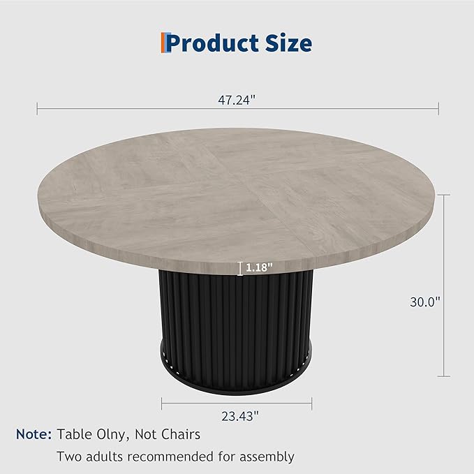 GarveeHome 47" Round Dining Table for 4-6 People, Dining Room Table with Sturdy Waveform Metal Pedestal Base, Farmhouse Circle Kitchen Table for Dining Room, Kitchen