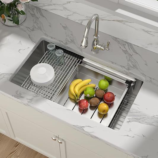 33 Kitchen Sink Stainless Steel - Sarlai 33 x 19 Inch Undermount Kitchen Sink Dual - Tier Ledges Workstation 16 Gauge Stainless Steel Under Counter Rectangular Deep Single Bowl Kitchen Sinks Basin