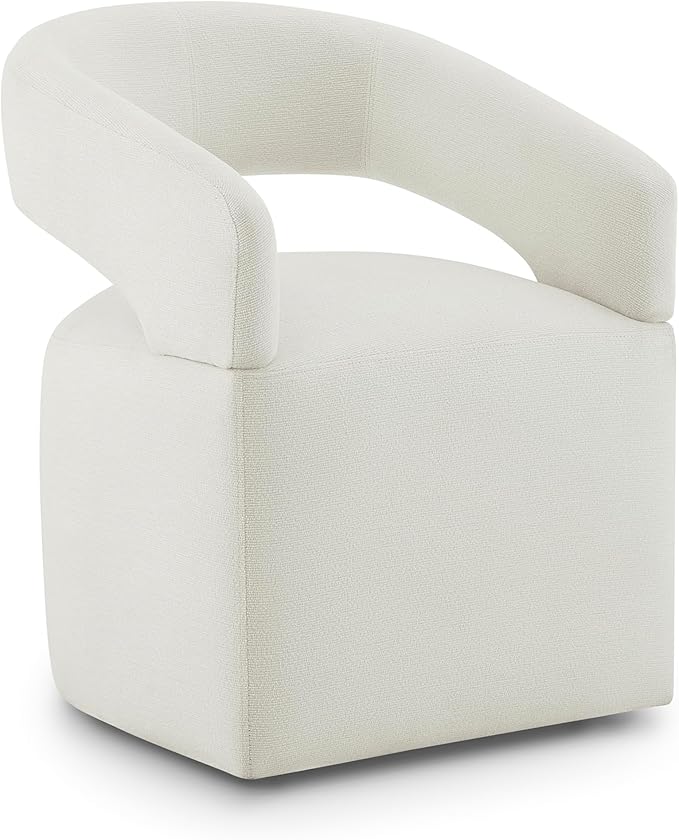 KISLOT Upholstered Dining Chairs with Removable Casters Barrel Side Armchair with Rollers for Diningroom Bedroom Livingroom Reading Room, Ivory, Set of 1