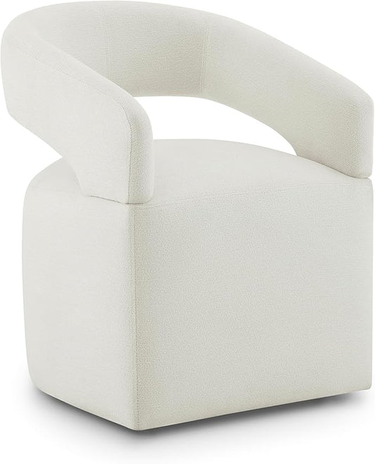 KISLOT Upholstered Dining Chairs with Removable Casters Barrel Side Armchair with Rollers for Diningroom Bedroom Livingroom Reading Room, Ivory, Set of 1