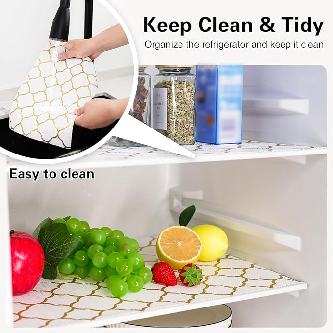 Drawer and Shelf Liner for Kitchen Cabinet,Non-Adhesive Cabinet Liner 12in x 20FT,Waterproof Shelf Paper Non-Slip Mats Cupboard Liners Contact Protect Dresser/Shelves/Table-Golden Lantern