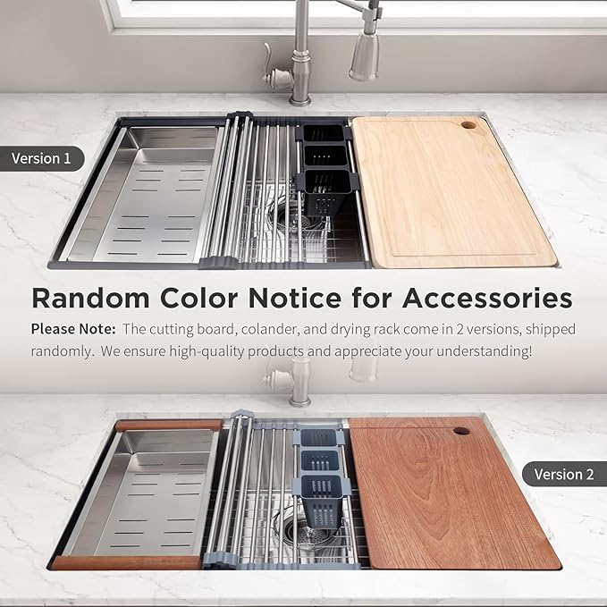 SANYCASA 33 Inch Undermount Kitchen Sink with Quiet Drain - 11 Gauge Stainless Steel Sink Single Bowl - Multifunctional Handmade Modern Integrated Ledge Workstation